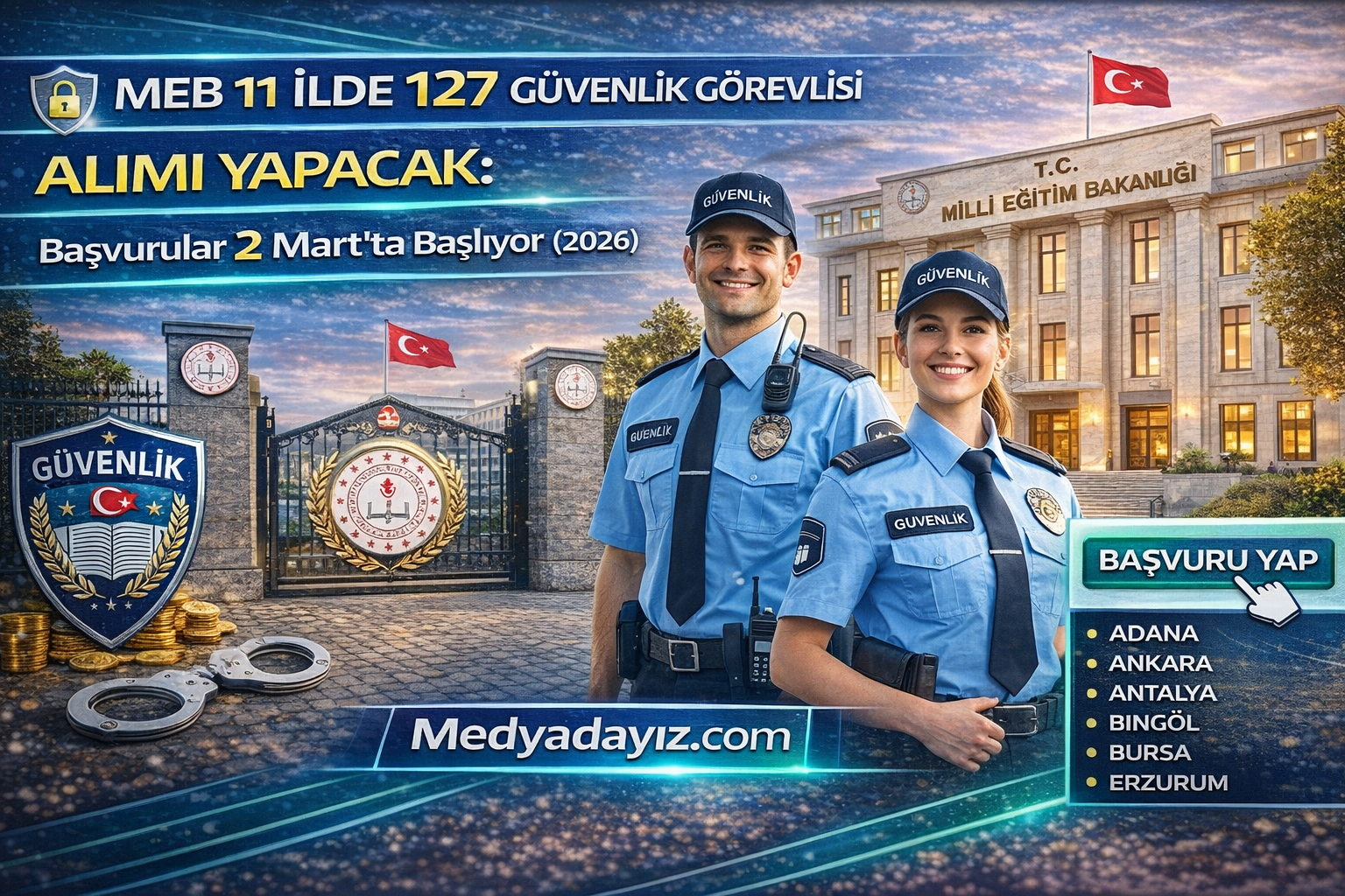 MEB 11 İlde 127 Güvenlik Görevlisi Alımı Yapacak: Başvurular 2 Mart’ta Başlıyor (2026)