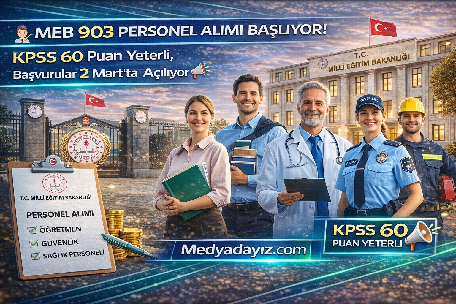 🧑🏫 MEB 903 Personel Alımı Başlıyor! KPSS 60 Puan Yeterli, Başvurular 2 Mart’ta Açılıyor 📢