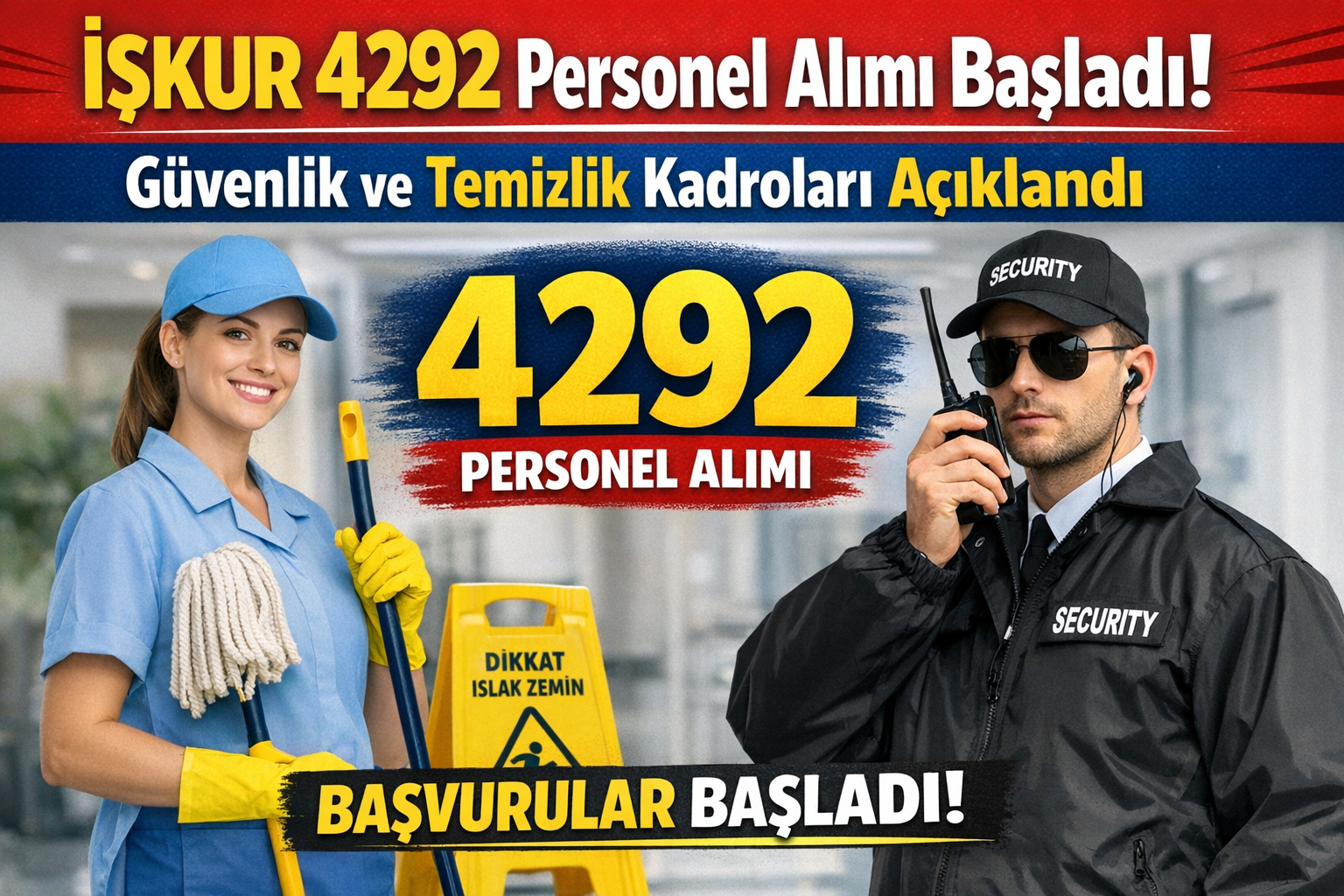 🧹👮‍♂️ İŞKUR 4292 Personel Alımı Başladı! Güvenlik ve Temizlik Kadroları Açıklandı