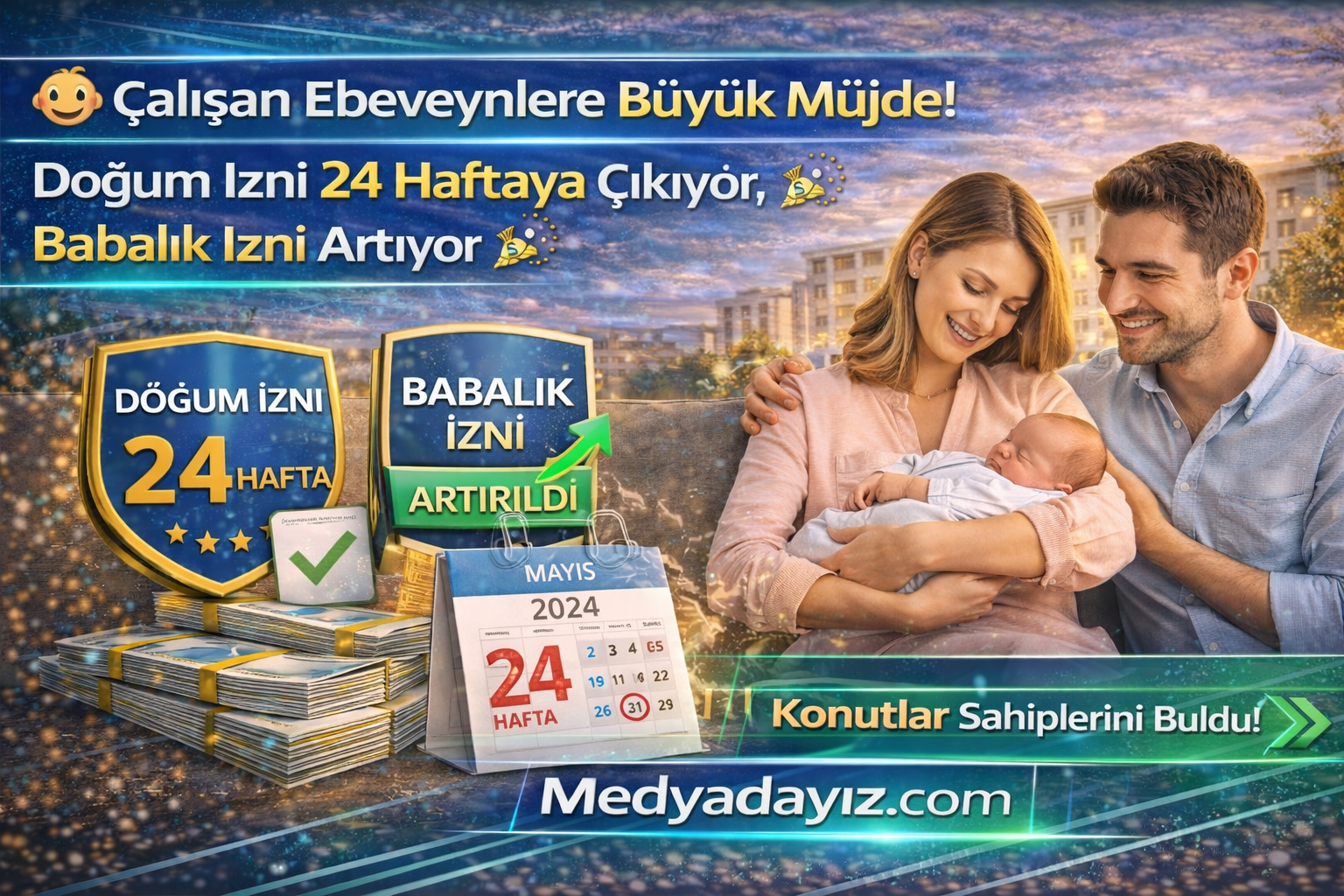 👶 Çalışan Ebeveynlere Büyük Müjde! Doğum İzni 24 Haftaya Çıkıyor, Babalık İzni Artıyor 🎉